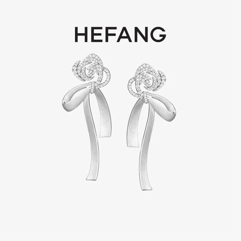 HEFANG玫瑰飘带耳环法式轻奢长款