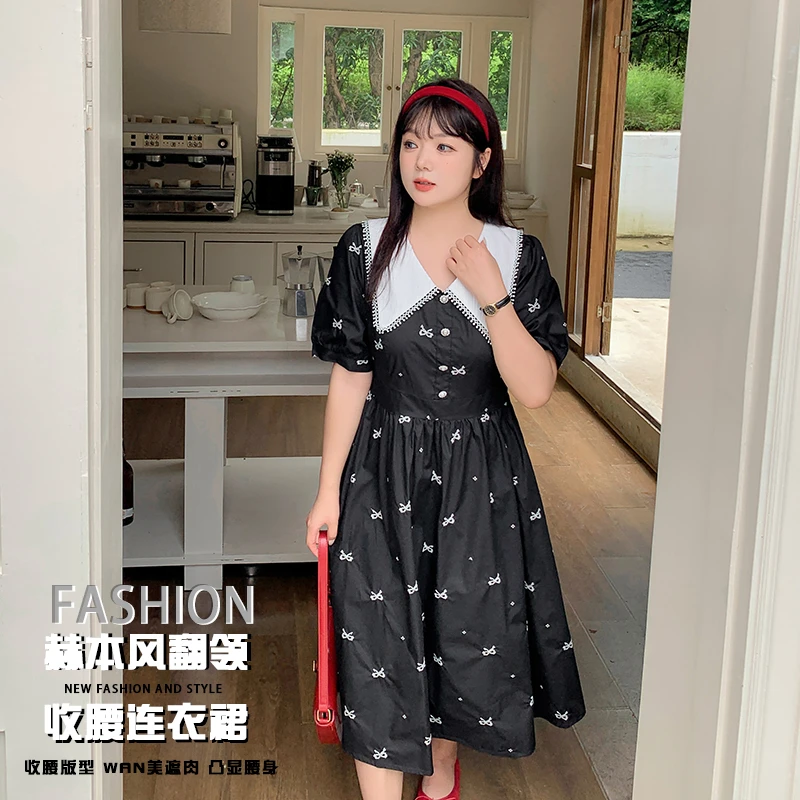 【霏霏专属】2024夏季新款显瘦时尚赫本风翻领收腰连衣裙L238