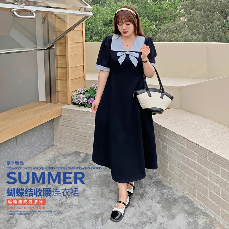 【霏霏专属】法式夏季蝴蝶结收腰短袖连衣裙-BK029