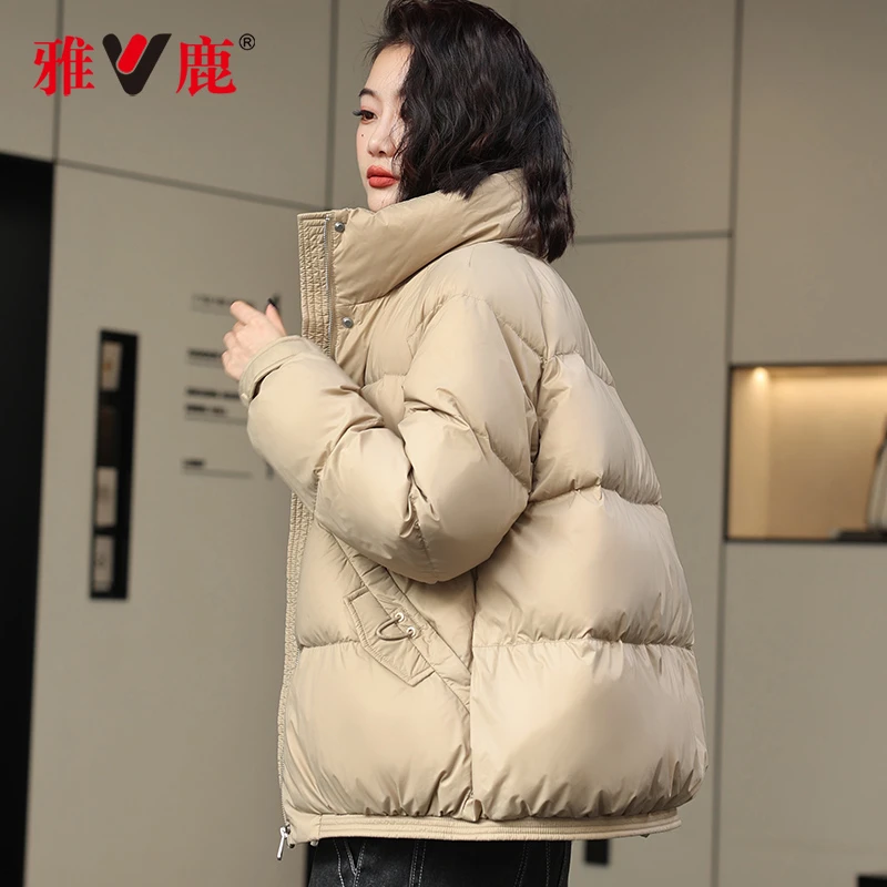V/雅鹿YLH01W1568R 羽绒服女短款韩版新款冬装立领加厚面包服外套