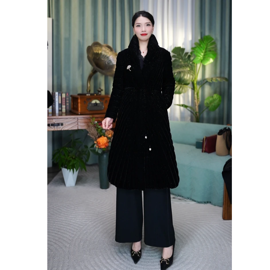 【小贝总羽绒服】SUSSI/古色冬新品商场同款黑色简约百搭丝绒羽绒服