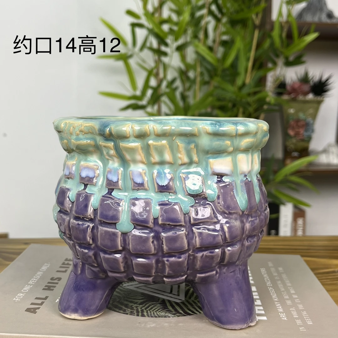 【直播专享】陶瓷设计拼色高级感多肉绿植花盆室内桌面摆件