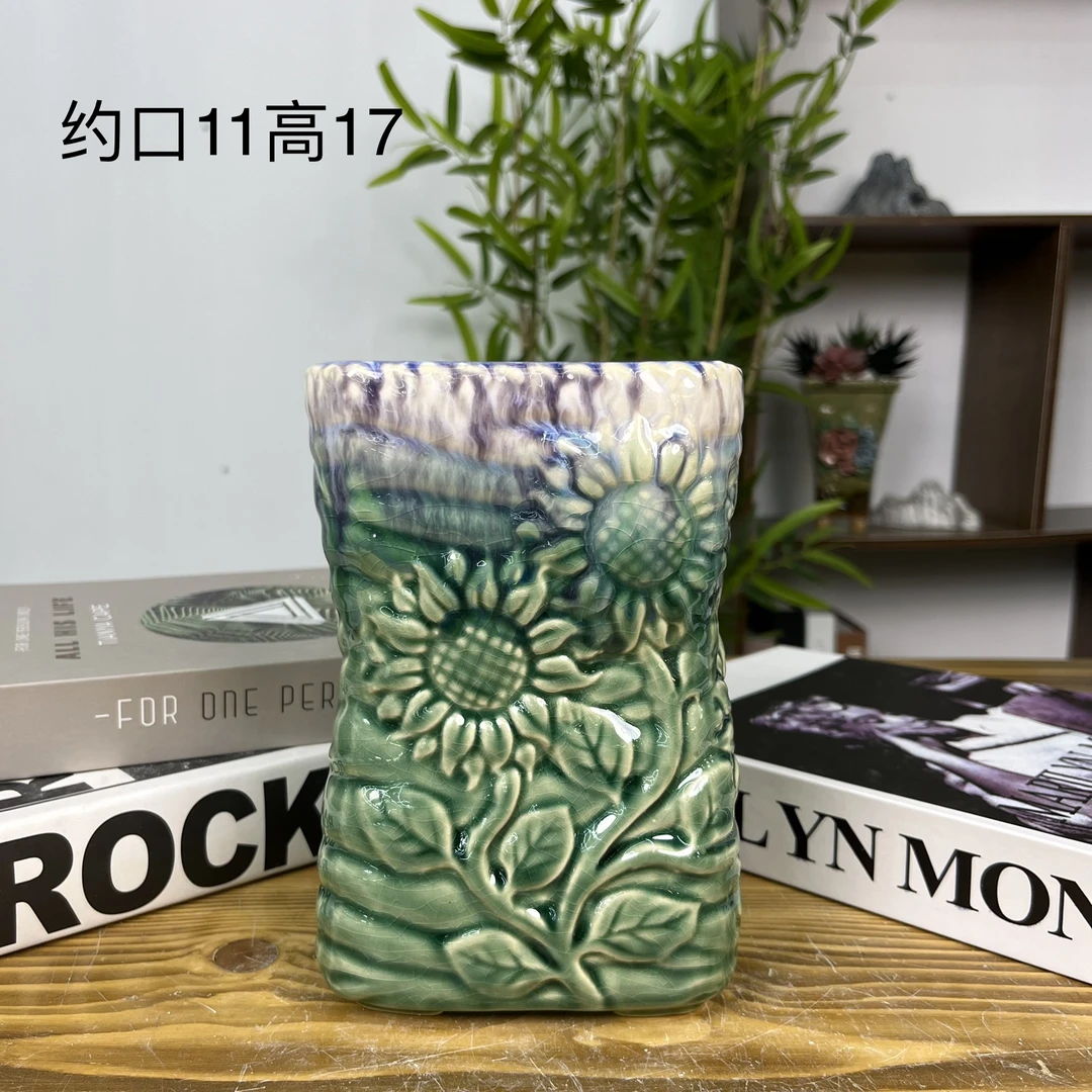 【直播专享30】高桩冰裂浮雕向阳花陶瓷多肉绿植花盆约口12高18