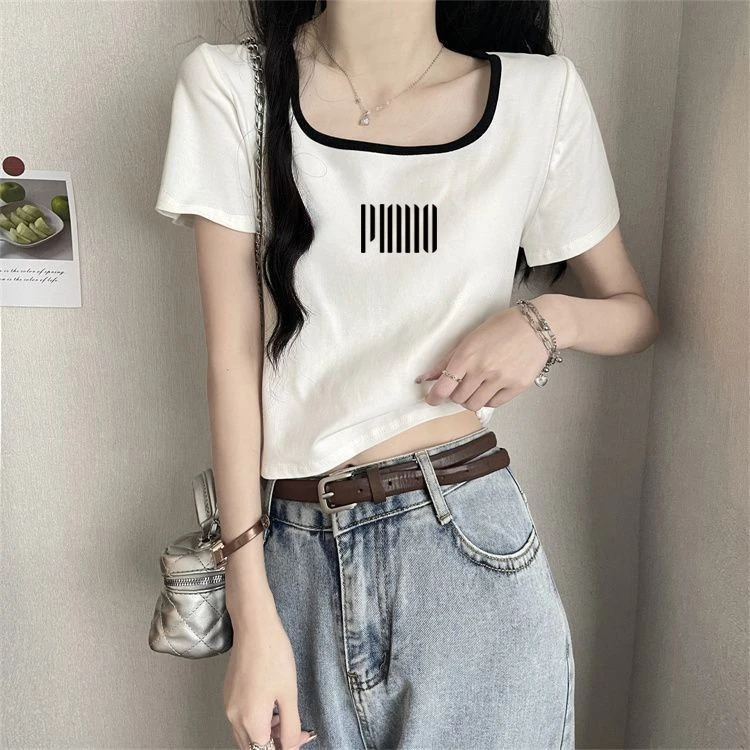 棉大码胖MM毕业季上衣夏季新款设计感显瘦方领印花短袖t恤女装ins