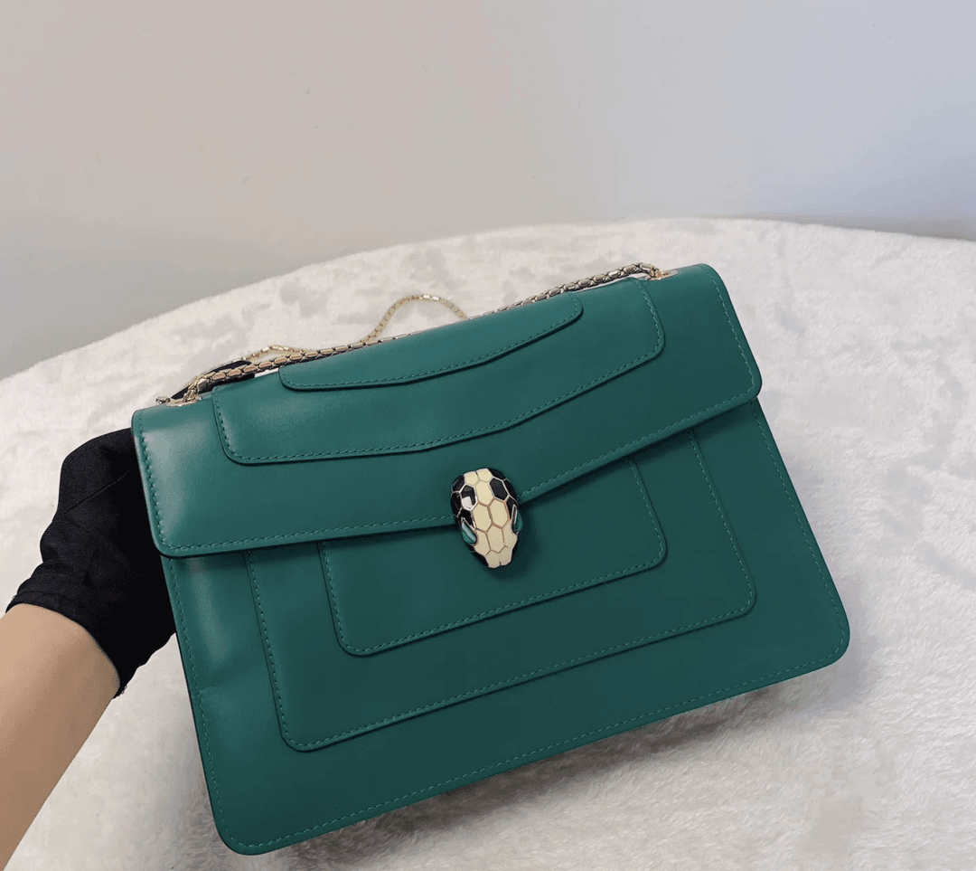 95新 BVLGARI/宝格丽 Rose/宝格丽蛇头绿包大号781923