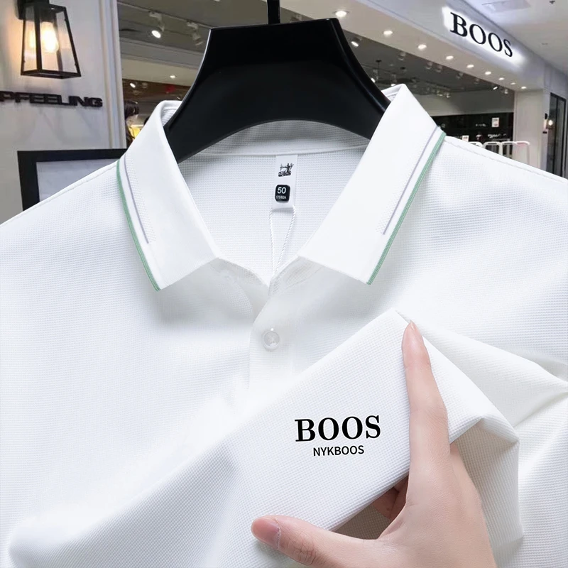 【港口尾货】德国轻奢正品翻领中老年男士短袖桑蚕丝polo衫