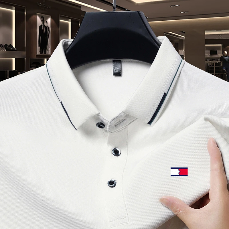 【欧洲站轻奢正品限购】时尚中年男士高档刺绣POLO衫 透气百搭T恤