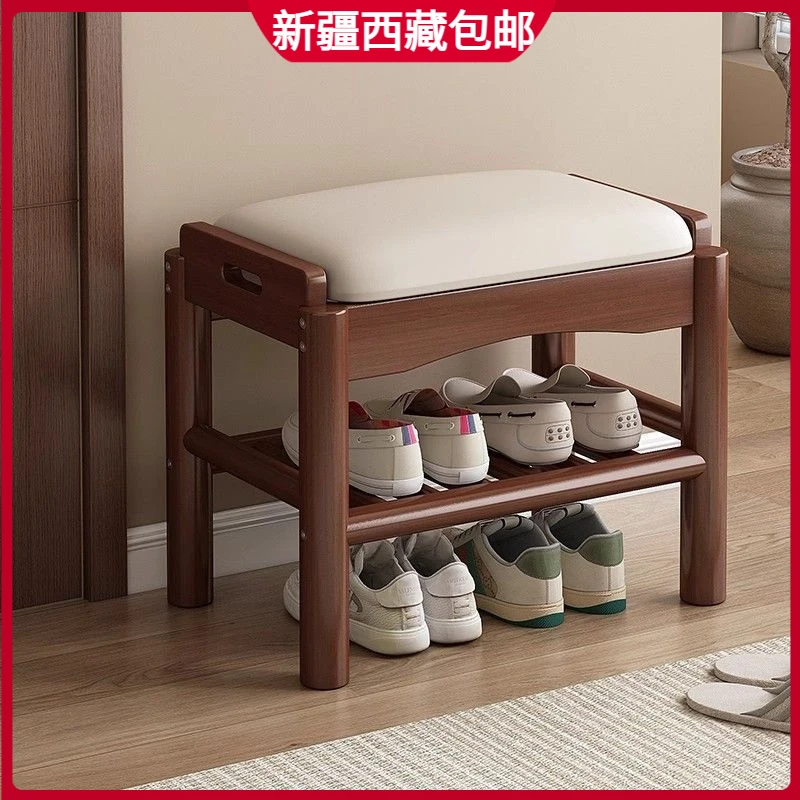 新疆包邮入户换鞋凳全实木鞋柜一体门口家用可坐穿鞋凳进门窄小鞋
