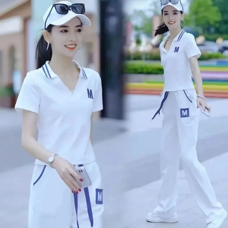 新款时髦套装女网红时尚休闲运动服夏季洋气减龄短袖长裤两件套