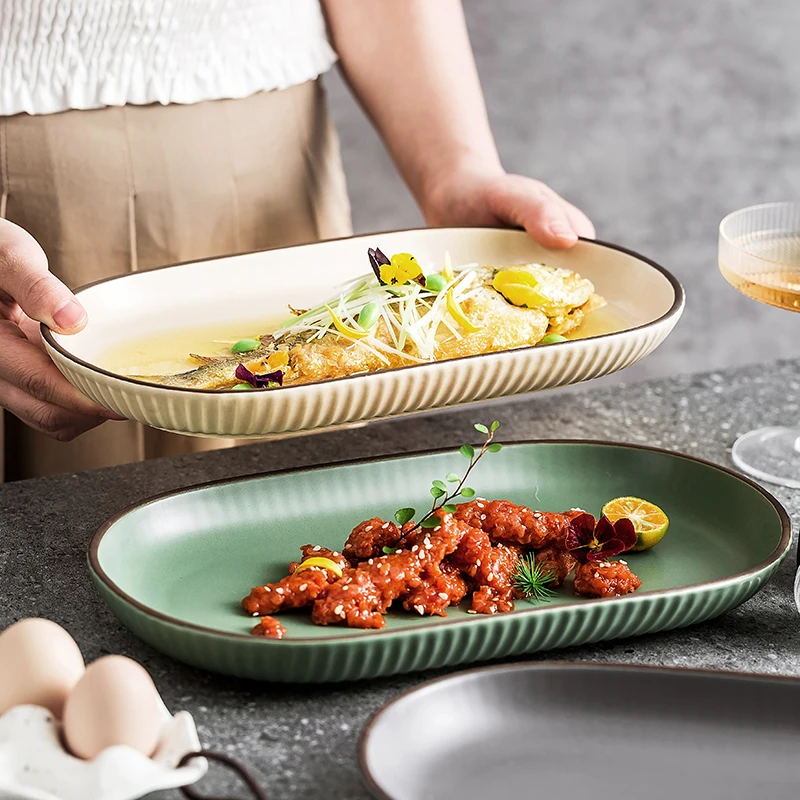 鱼盘家用蒸鱼盘子高颜值高级新款创意陶瓷网红微波炉耐高温椭圆盘