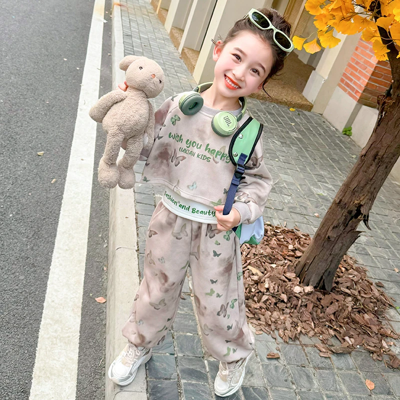 女童套装马甲三件套春秋季2025新款扎染网红女孩衣服儿童宝宝春装