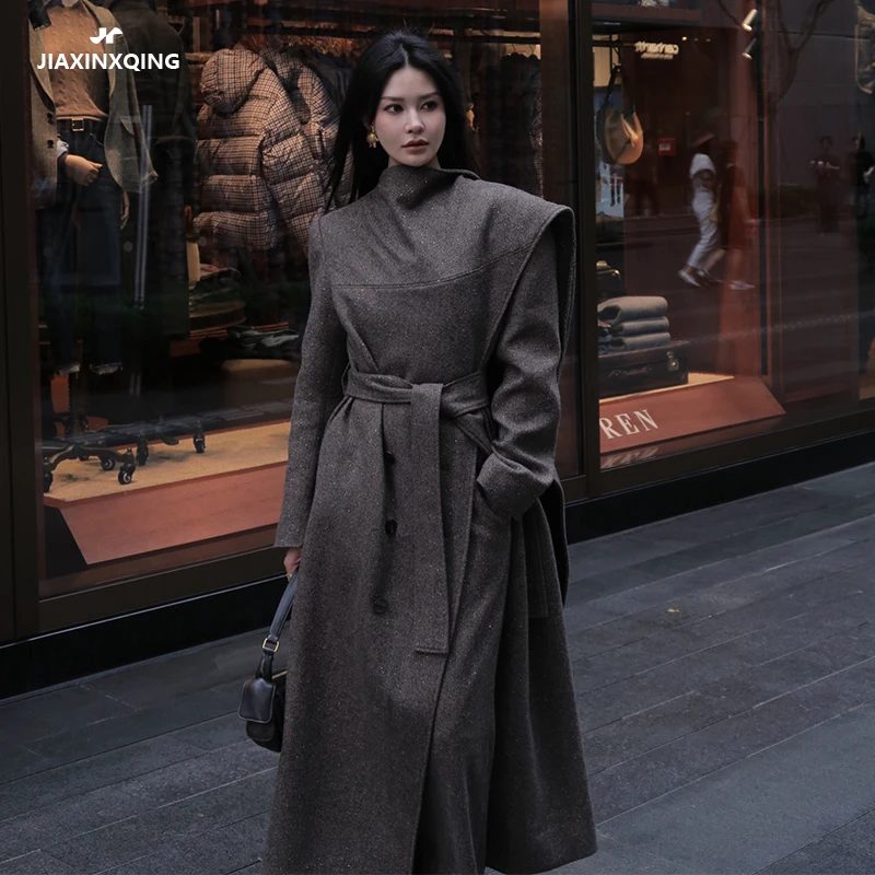 JIAXINXQING时尚气质高级轻奢斗篷大衣风衣长外套2024秋冬新款