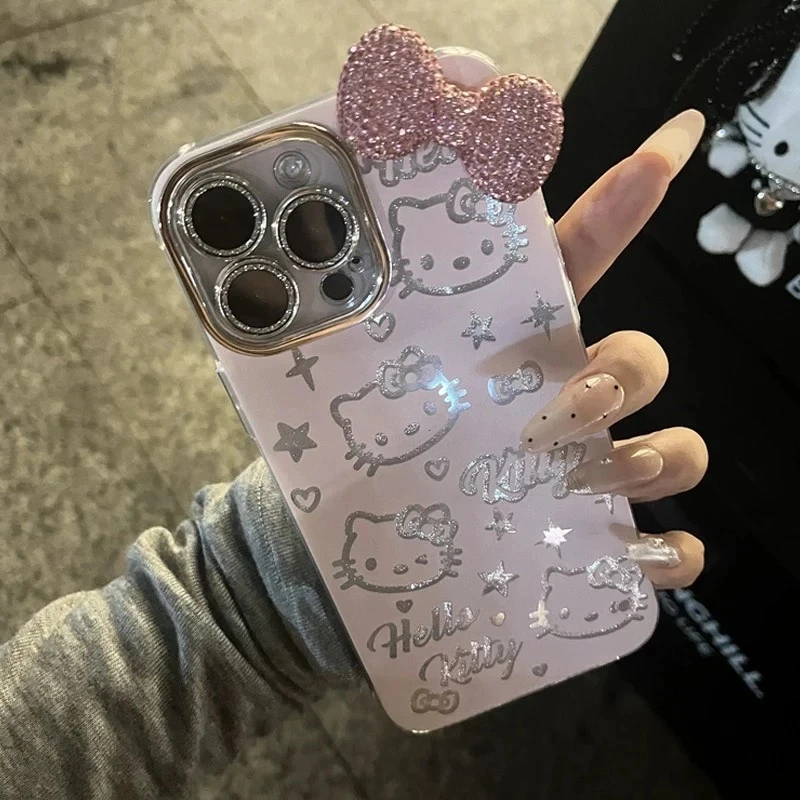 奢华少女粉钻蝴蝶结kitty猫适用苹果/华为/OPPO/VIVO小米小众