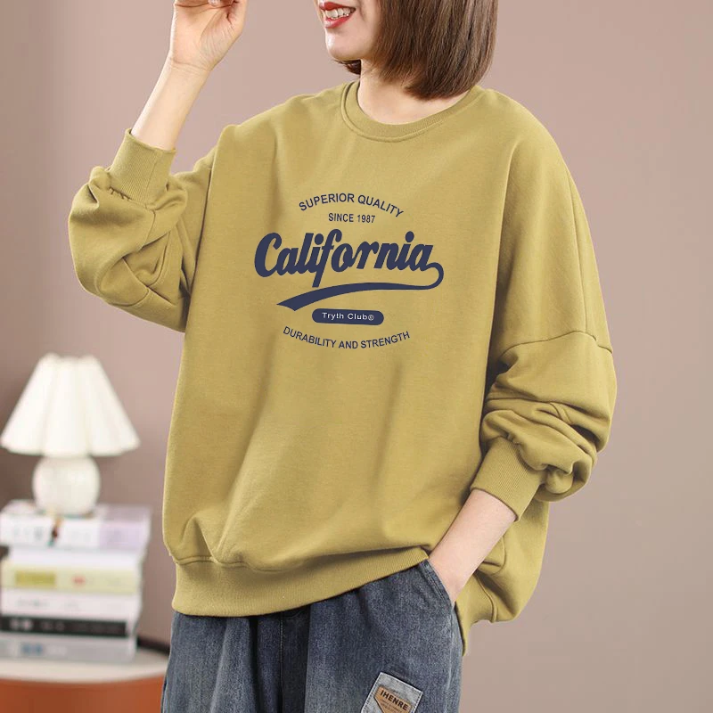 纯棉新款长袖女士卫衣时尚洋气休闲百搭宽松秋冬大码时髦妈妈上衣