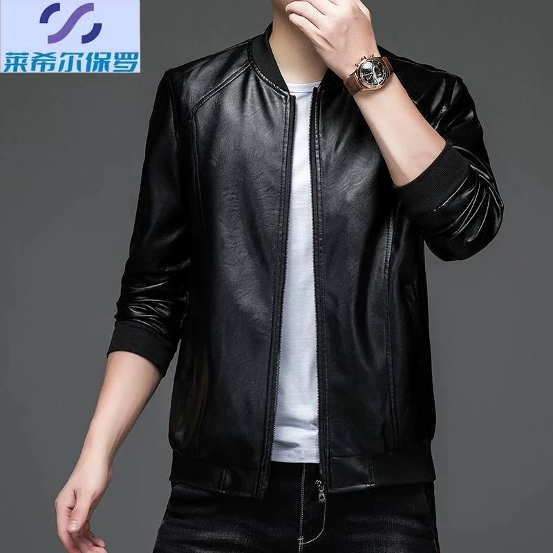 2024新款男士棒球领皮衣男春秋外套中青年男士皮夹克薄款