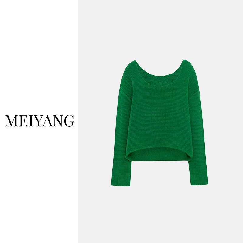 美洋MEIYANG青麦草毛衣粗棒针羊毛混纺|前后两穿~U领短款针织衫