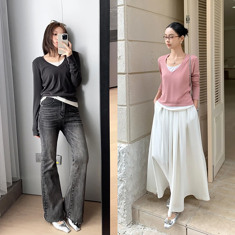 美洋MEIYANG 布拉格恋人T恤 桑蚕丝莱赛尔混纺|水面膜拼色假两件