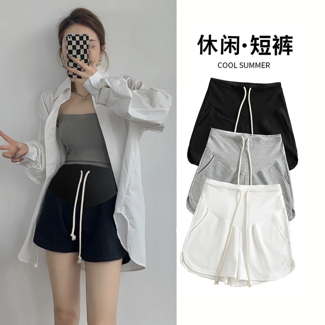 孕妇短裤夏季薄款直筒裤休闲抽绳居家运动三分裤夏装阔腿裤子外穿