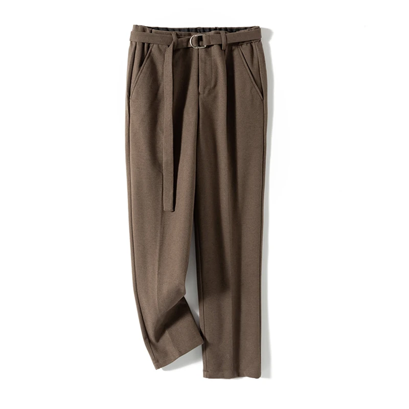 秋冬毛呢裤子男松紧腰带加厚西裤潮流百搭宽松直筒垂坠感休闲长裤