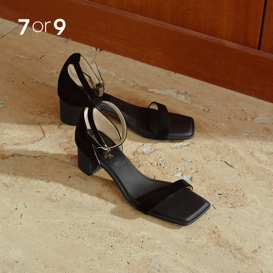 7or9黑糖布丁2.0&白桃布丁露趾凉鞋女高跟一字带凉鞋女