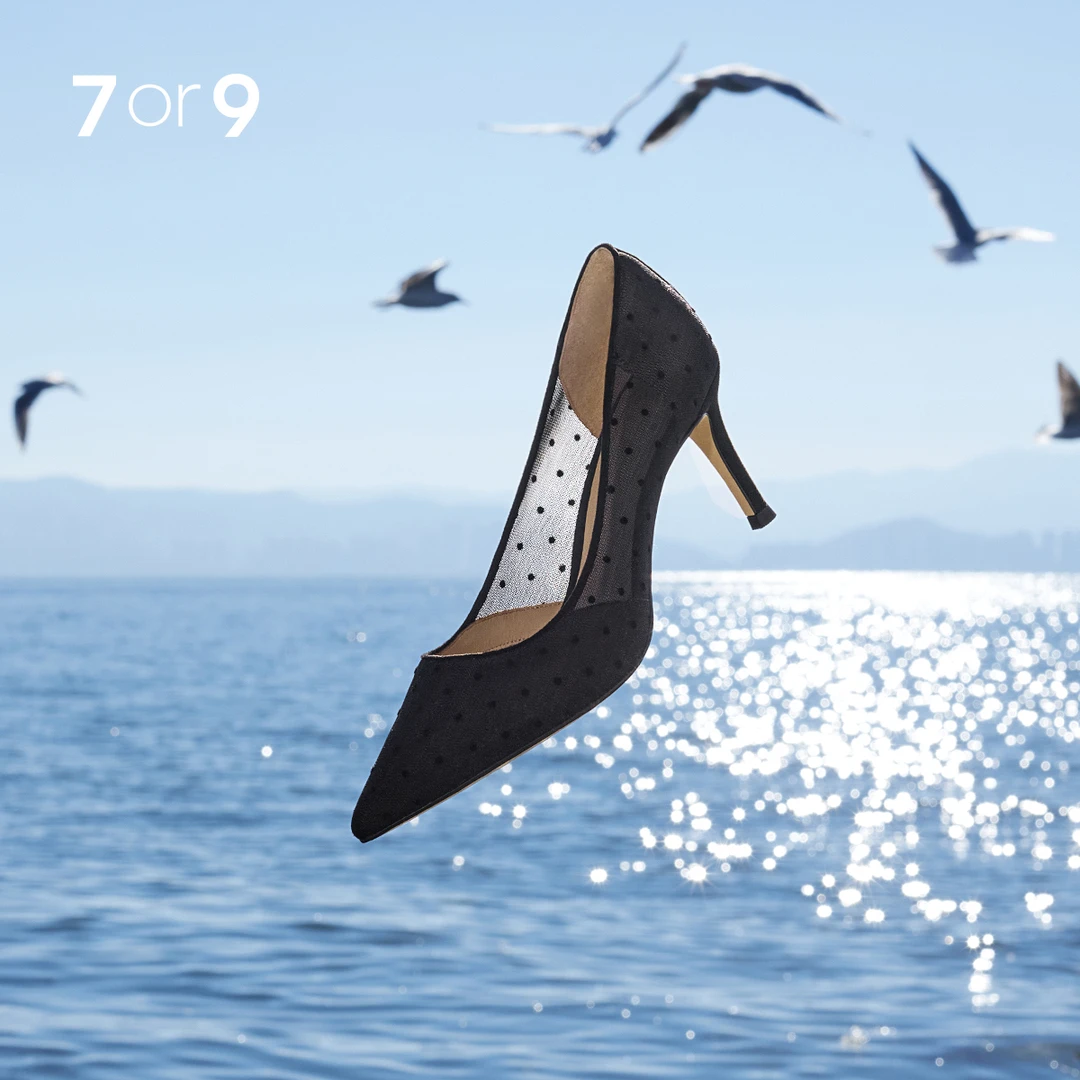 7or9暗夜玫瑰新款高跟鞋黑色气质设计感单鞋宴会女鞋空气棉性感