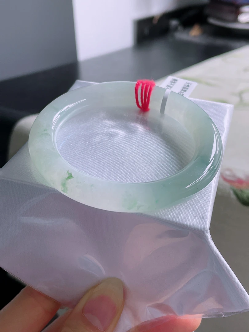 冰糯起胶飘花54.4圈圆条手镯时尚气质正品天然缅甸翡翠A货玉镯