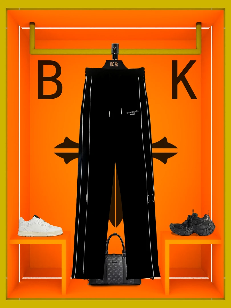 BFOFEOK【音律师】秋季新款条纹休闲设计感美式直筒阔腿裤