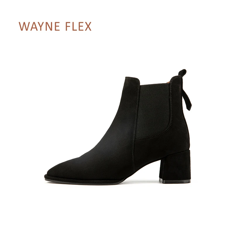 美国Wayne Flex韦恩瘦瘦靴粗跟舒适包脚弹力袜靴女小踝靴6236