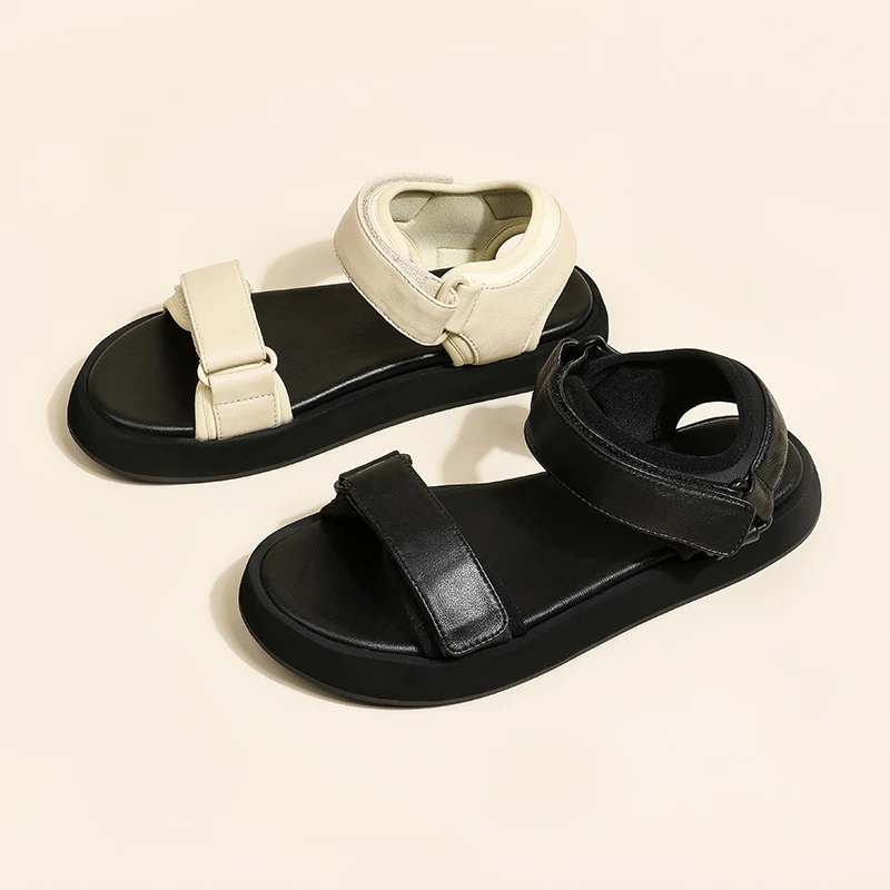 韦恩Wayneflex夏季软底百搭一字扣带外穿魔术贴简约露趾凉鞋4133