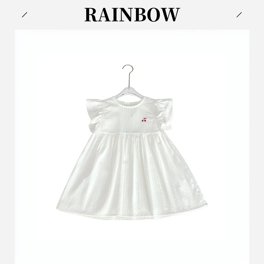 [夏·白茶]儿童白色飞袖淑女连衣裙R2068