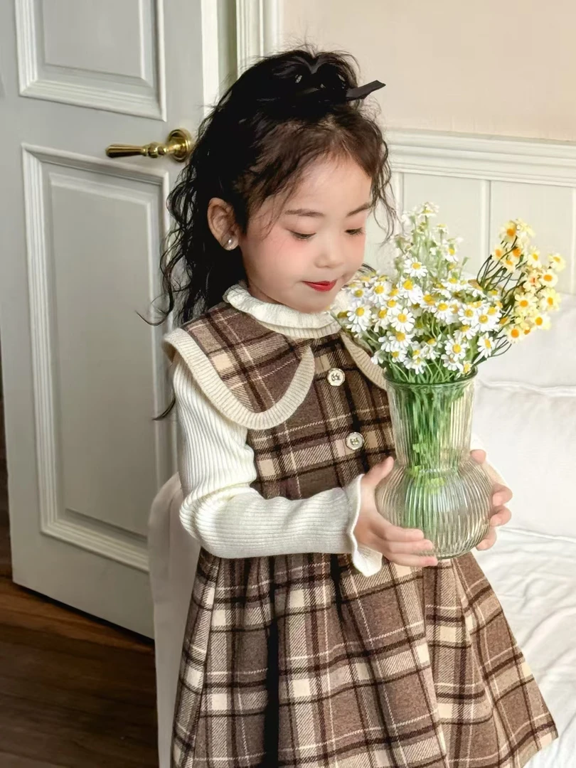 [RAINBOW]儿童冬季新款格子新年礼服裙套装R8121