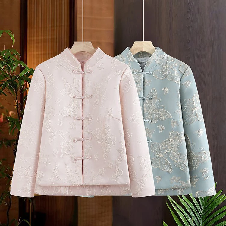 2024中式加绒国风棉袄棉衣冬季复古新款盘扣加厚妈妈棉服外套