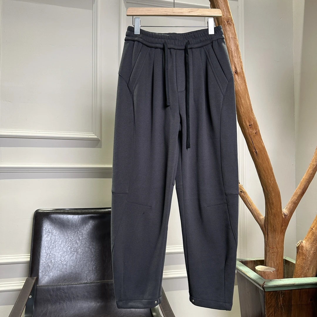 （楠悦）冬季新款加毛加厚休闲卫裤小微锥松紧腰男女同款百搭纯色