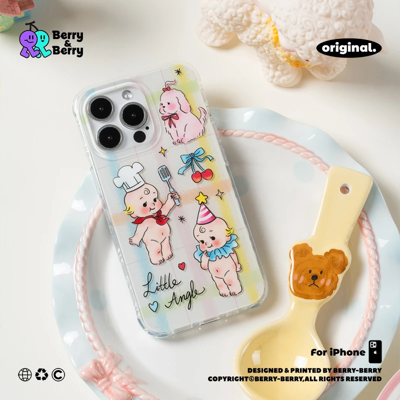 Berry浆果原创纯真小天使iPhone15promax双层光面磁吸壳温柔爱心