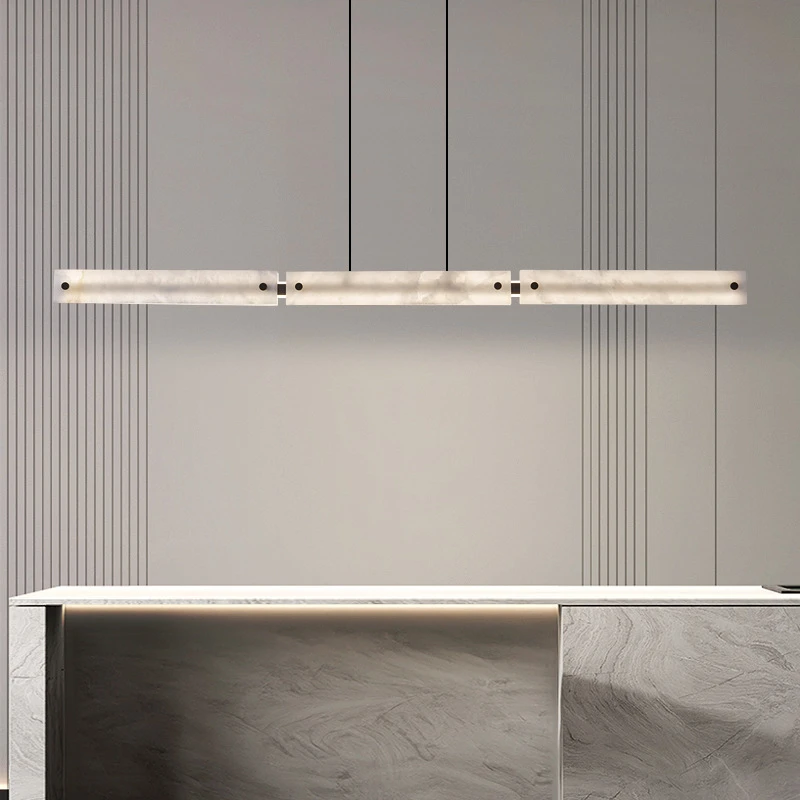 意式极简全铜餐厅吊灯现代简约设计师吧台长条西班牙云石艺术灯具