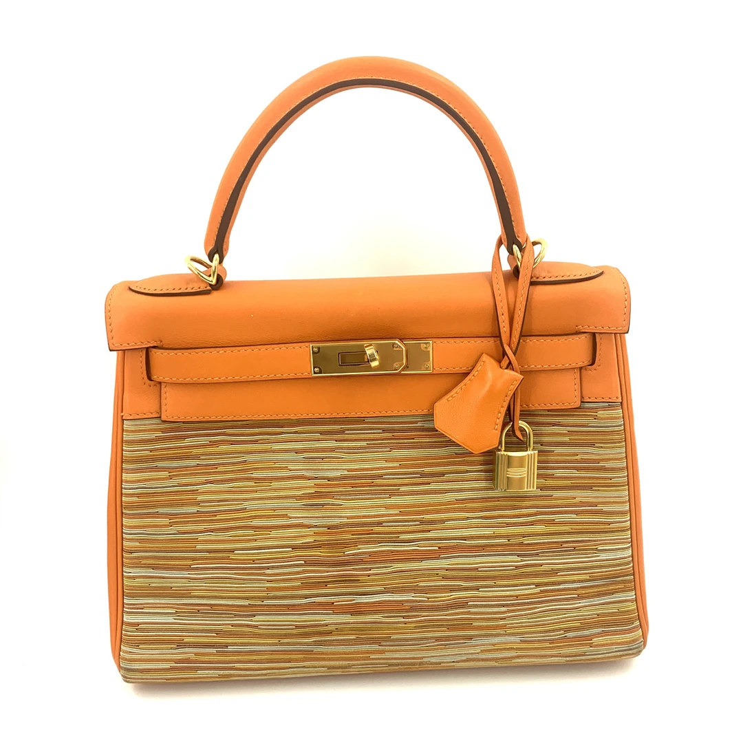 95新 Hermes/爱马仕 kelly28爱马仕橙金扣羊切皮单肩包