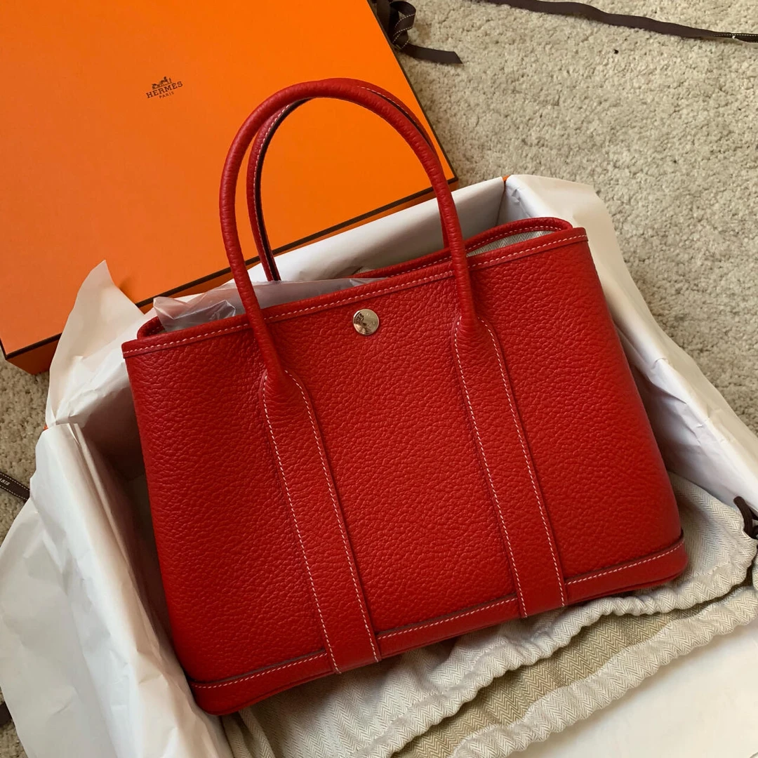 99新 Hermes/爱马仕 花园30国旗红银扣tc皮q手提包