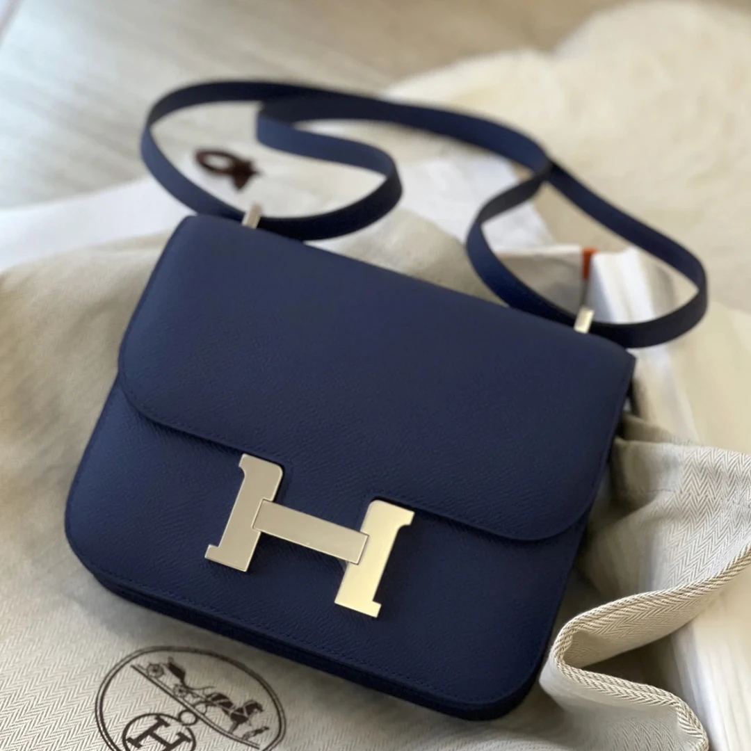 99新 Hermes/爱马仕 康康24明蓝色银扣R单肩包
