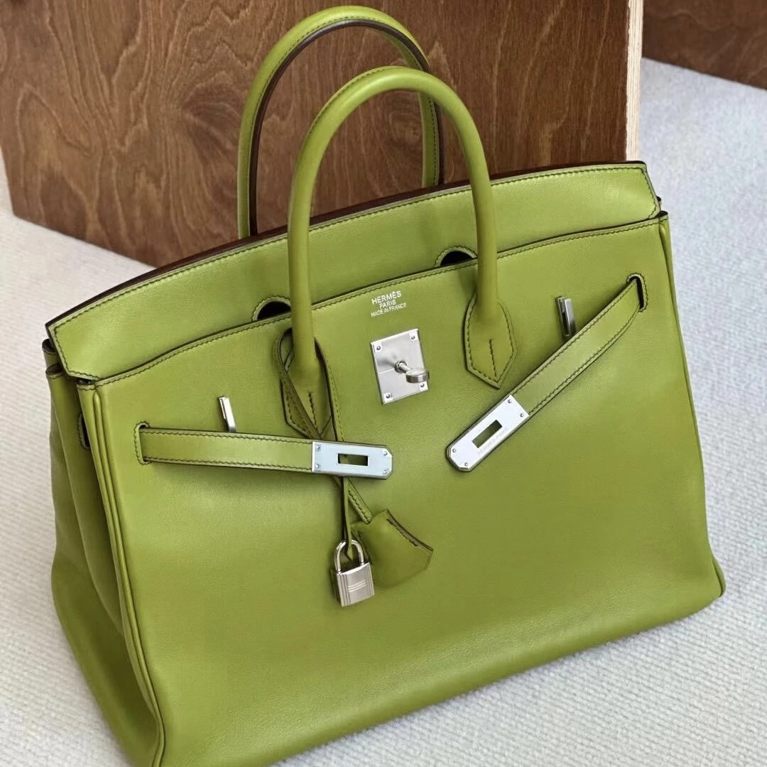 99新 Hermes/爱马仕 birkin35茴香绿银扣s皮m手提包