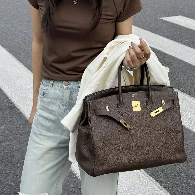 99新 Hermes/爱马仕 birkin35乌木色金扣togo皮L手提包