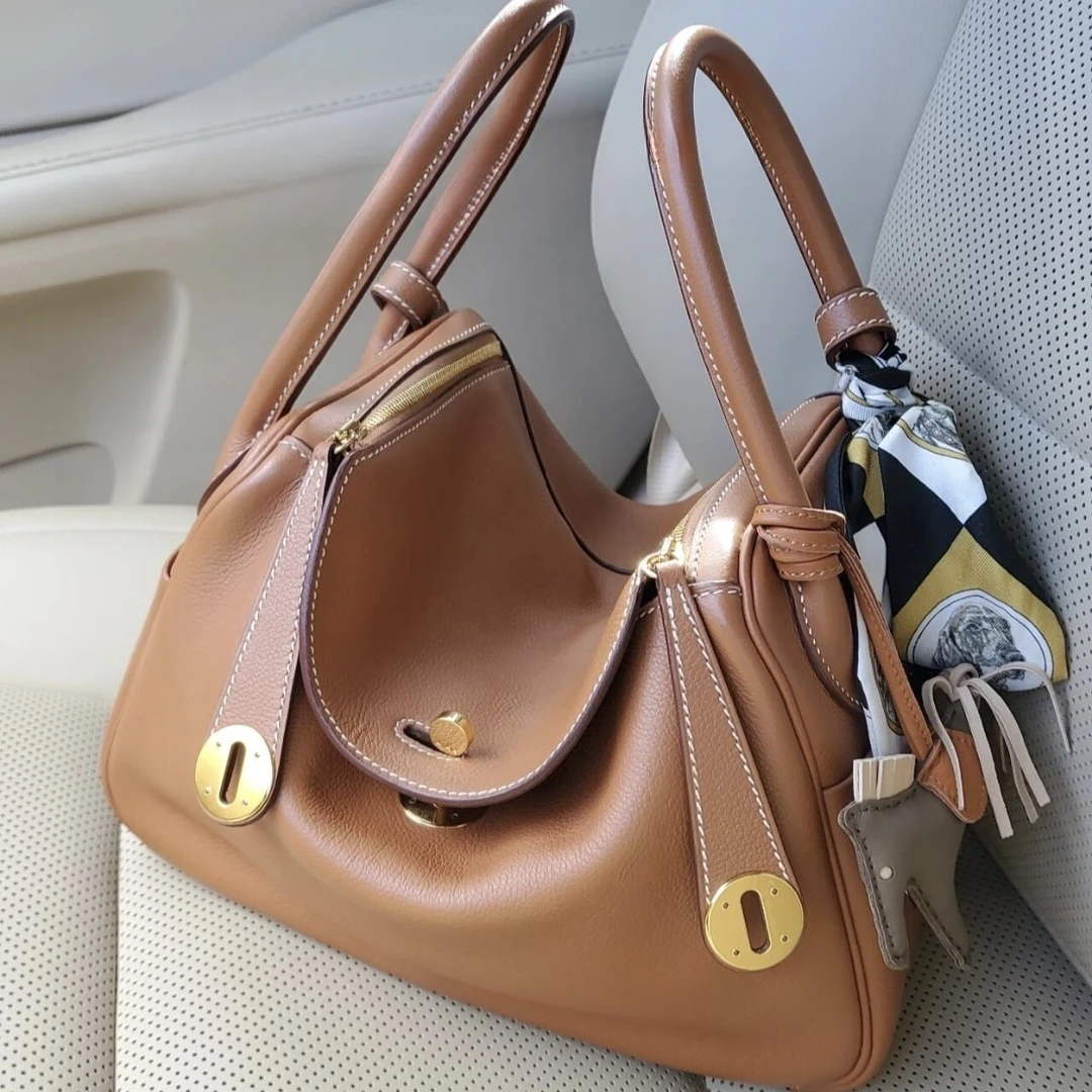 99新 Hermes/爱马仕 lindy26金棕金扣ec皮D单肩包