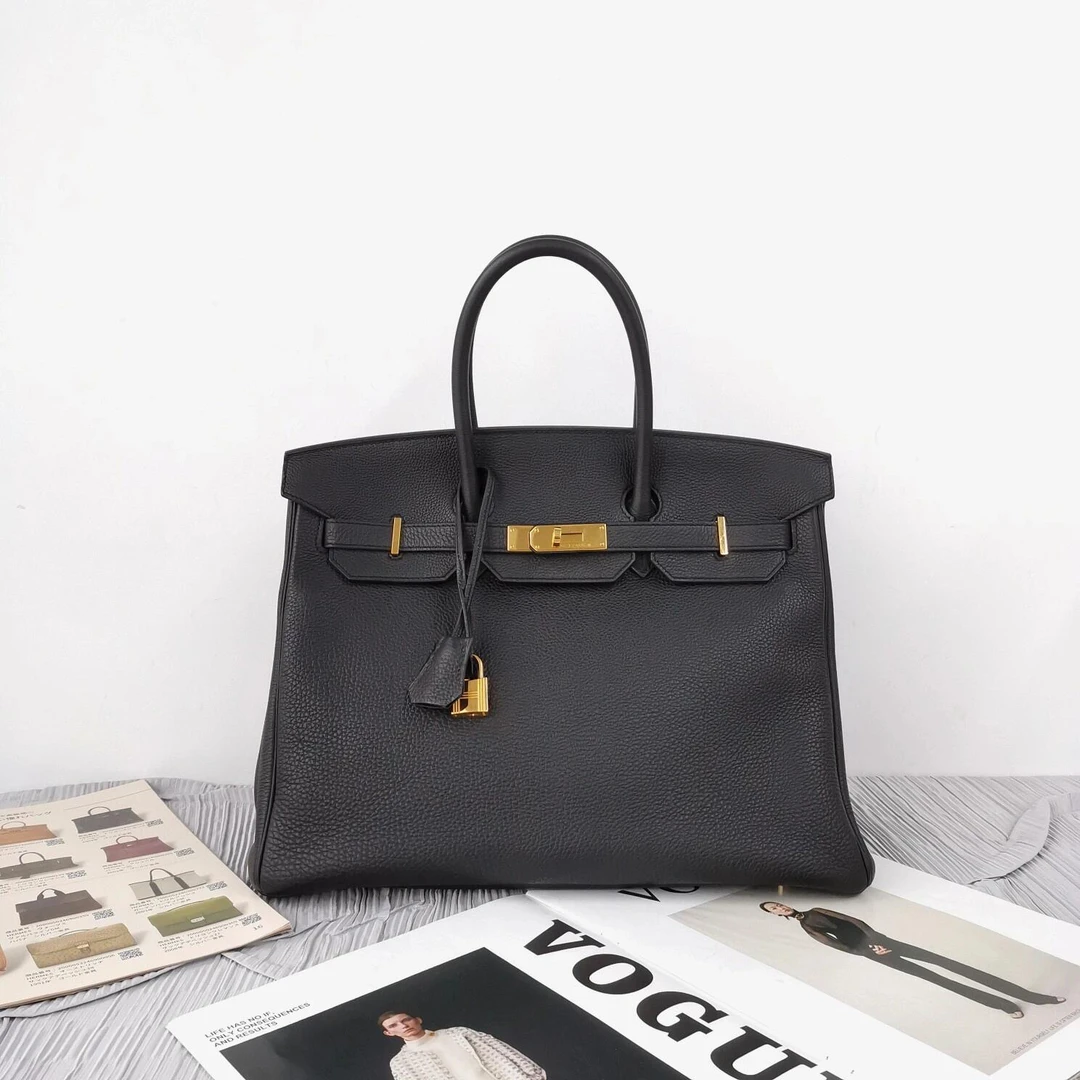 99新 Hermes/爱马仕 birkin35黑金扣togo皮D手提包
