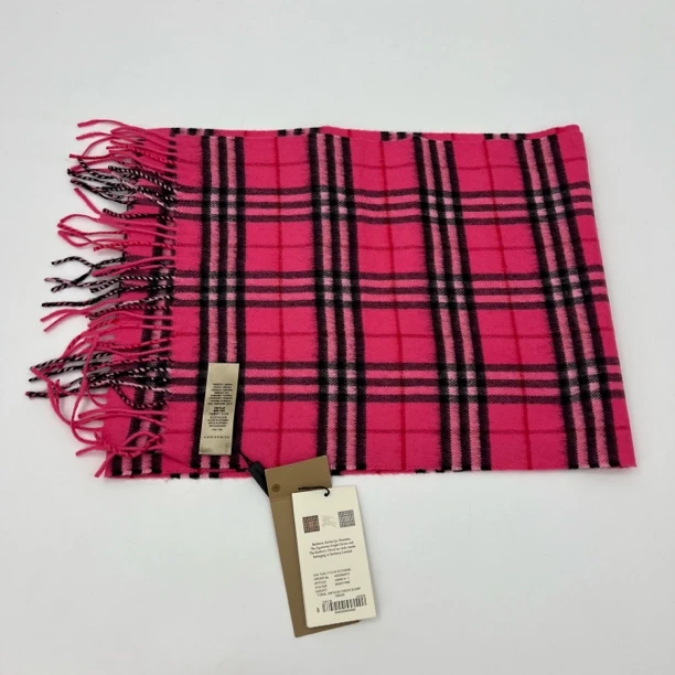 99新 BURBERRY/博柏利 红色玫红色格纹围巾围脖
