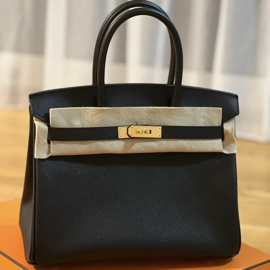 99新 Hermes/爱马仕 birkin30黑金扣e皮R手提包
