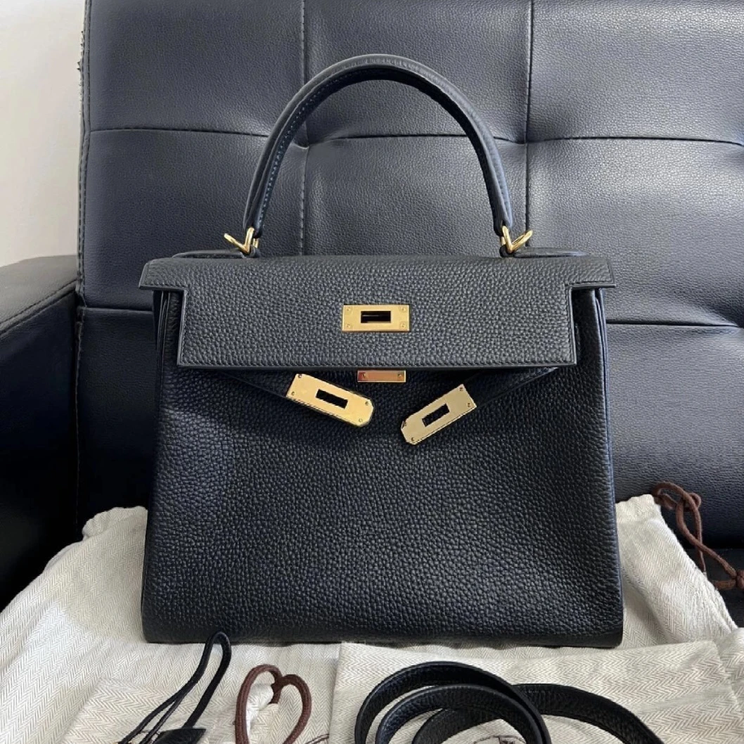 99新 Hermes/爱马仕 kelly28黑金扣togo皮b单肩包