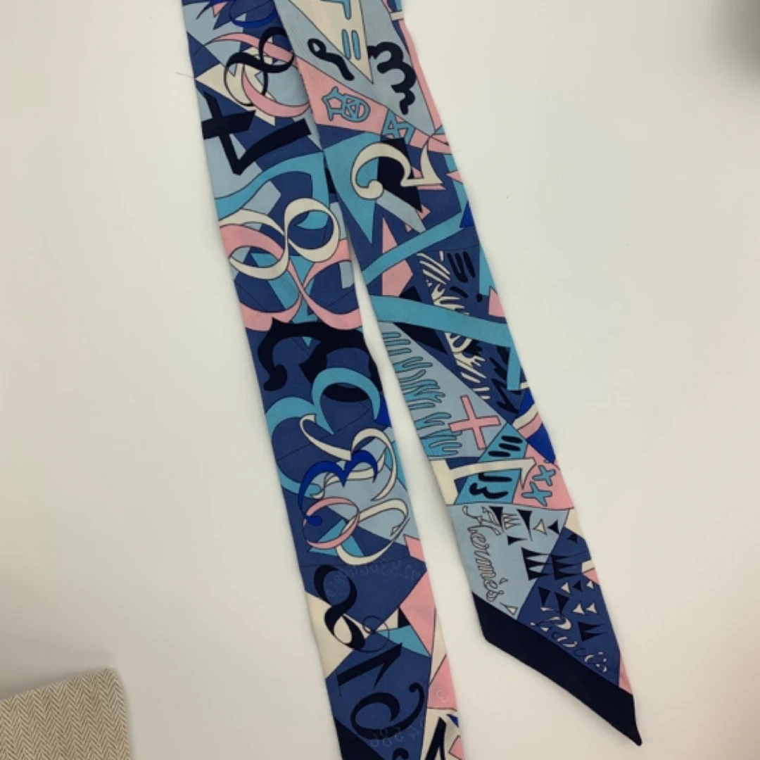 99新 Hermes/爱马仕 蓝色粉色twilly丝巾