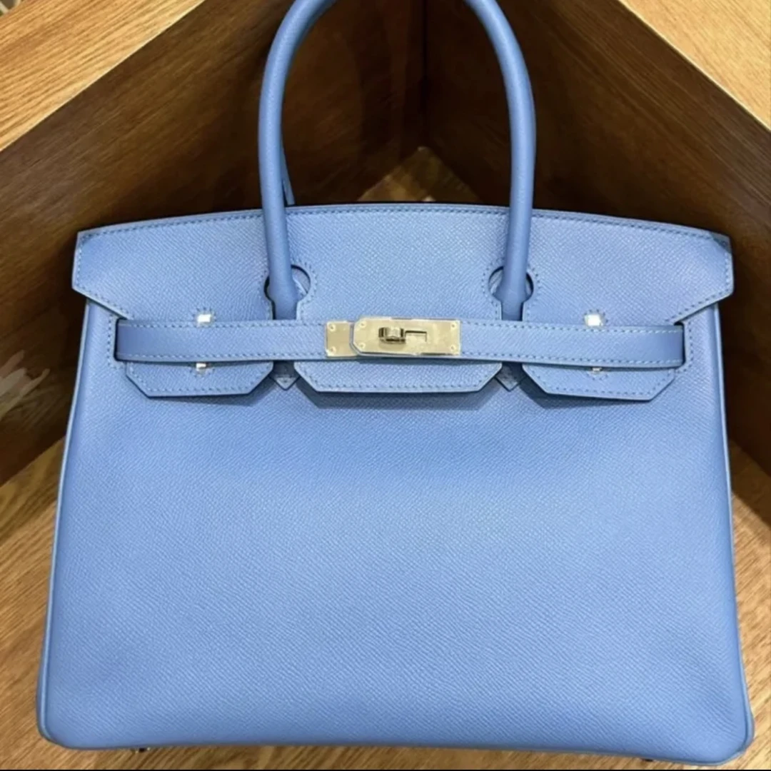 99新 Hermes/爱马仕 【老于】birkin35天堂蓝金扣e皮X刻手提包