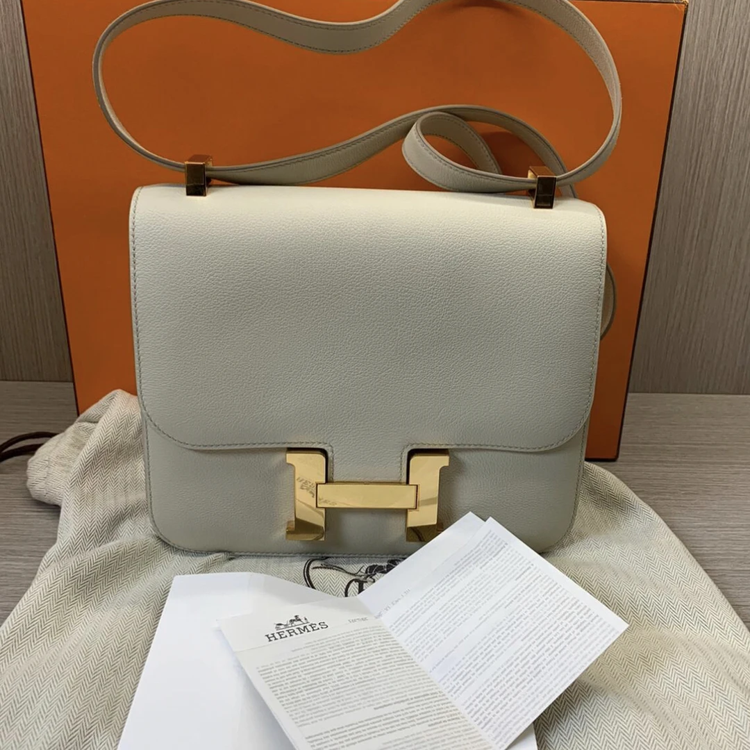 99新 Hermes/爱马仕 康康24冰川白金扣D刻e皮D单肩包