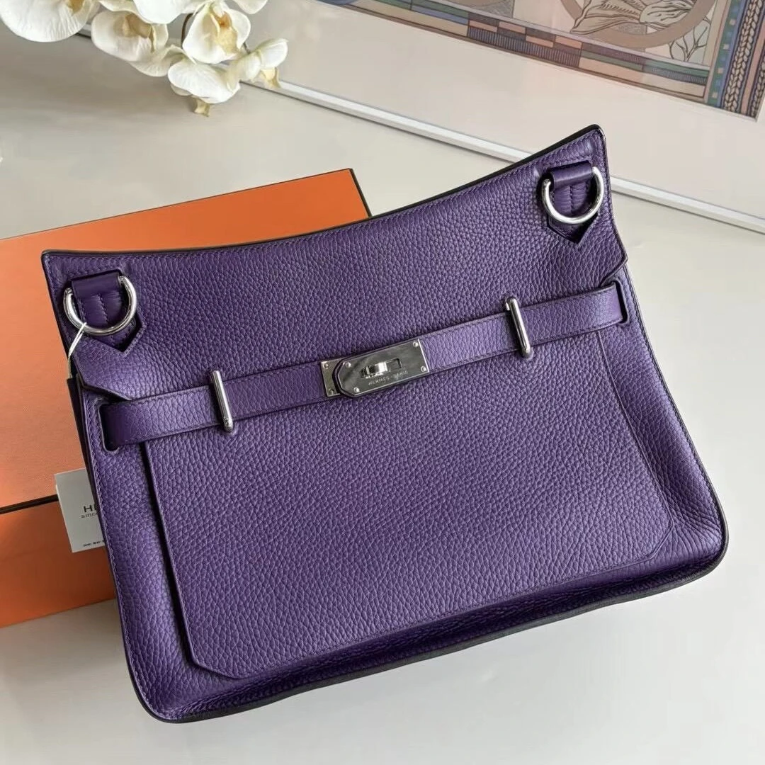 99新 Hermes/爱马仕 吉普赛34葡萄紫银扣tc皮q单肩包