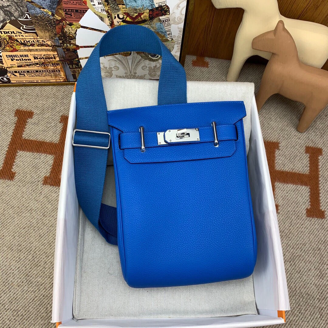 99新 Hermes/爱马仕 hac a dos小号pm蓝色z胸包